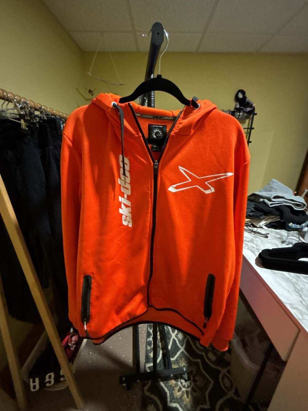 Ski-Doo Men's Full Zip Fleece Hoodie, Blaze Orange, XL/TG